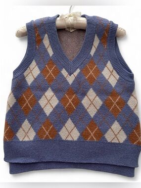 Women Rewind Argyle  Sweater Vest - Blue, Brown & White
